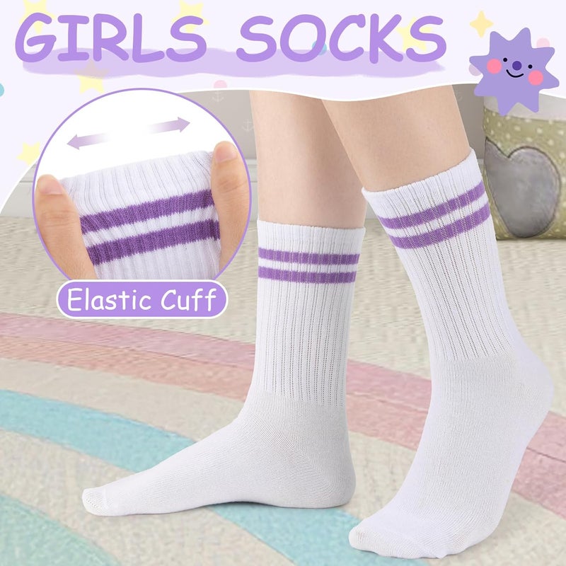Comfoex 10 Pairs Girls Crew Cotton Socks Athletic Calf Striped Soft Casual Socks For Kids 4-6 6-8 8-10 Years Old - Image 5